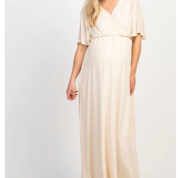 PinkBlush Beige Chiffon Bell Sleeve
Maternity Maxi Dress - Picture 1 of 1